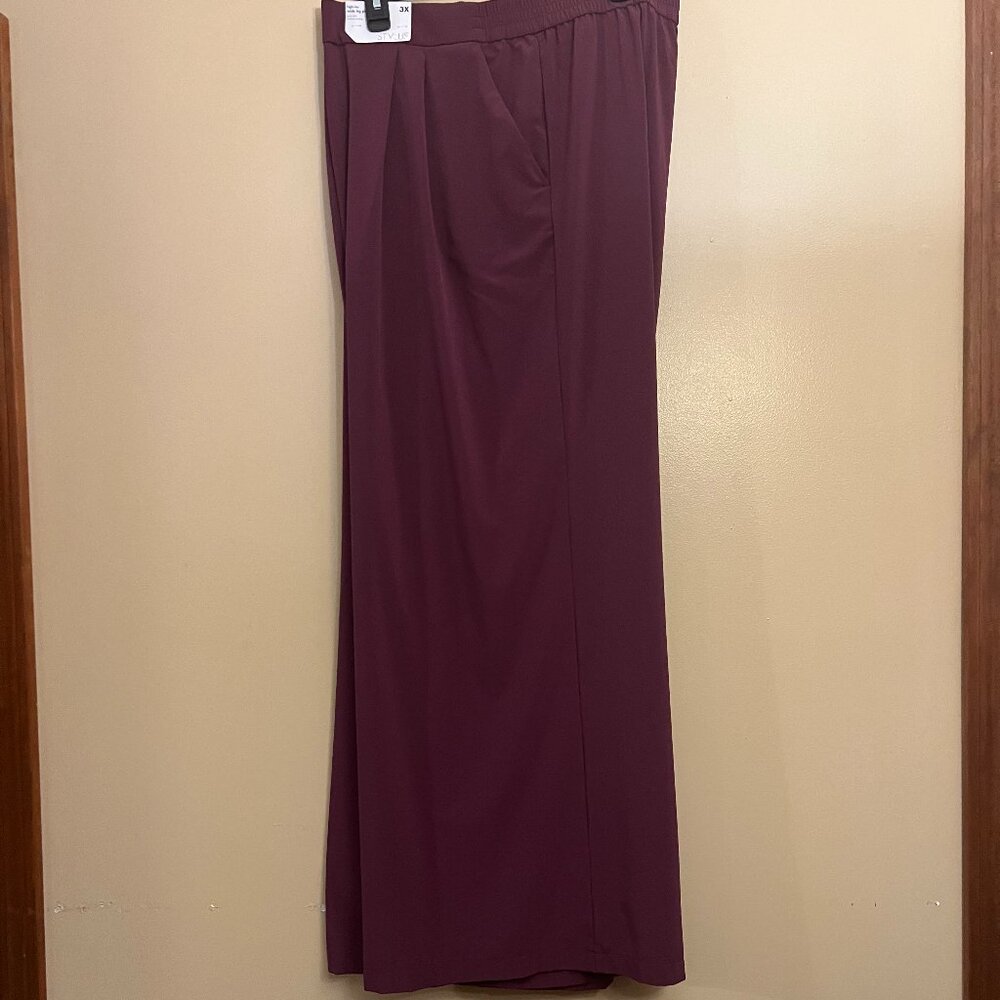 Stylus women soft flowy comfy pull on Wide Leg Pant, Plum, Size 3X